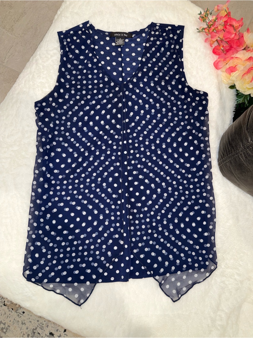 3 x 20$ Adele & May Polka Dot Navy Sleeveless V-Neck Bloques Size M